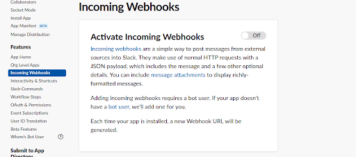 Slack Webhook URL -Activate Incoming Webhooks
